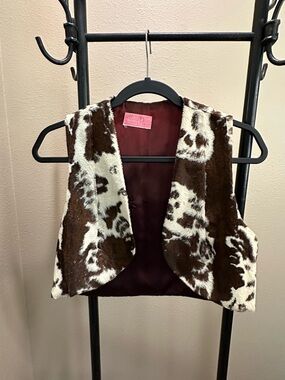 3 Piece Set, Vest, Shorts, Skirt/Duster, Cowhide Pattern Faux Fur Vintage, Cow